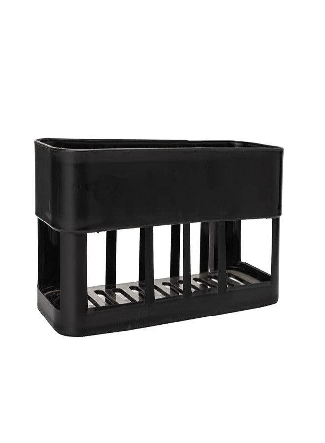 KPS Multipurpose Kitchen/Bathroom Shelf Wall Mounted No Drill Storage Rack Super Adhesive Shower Organizer Plastic Box with Sticker Hooks for Strong Support (Multicolor) Pack of 1 (Black) - Image 3